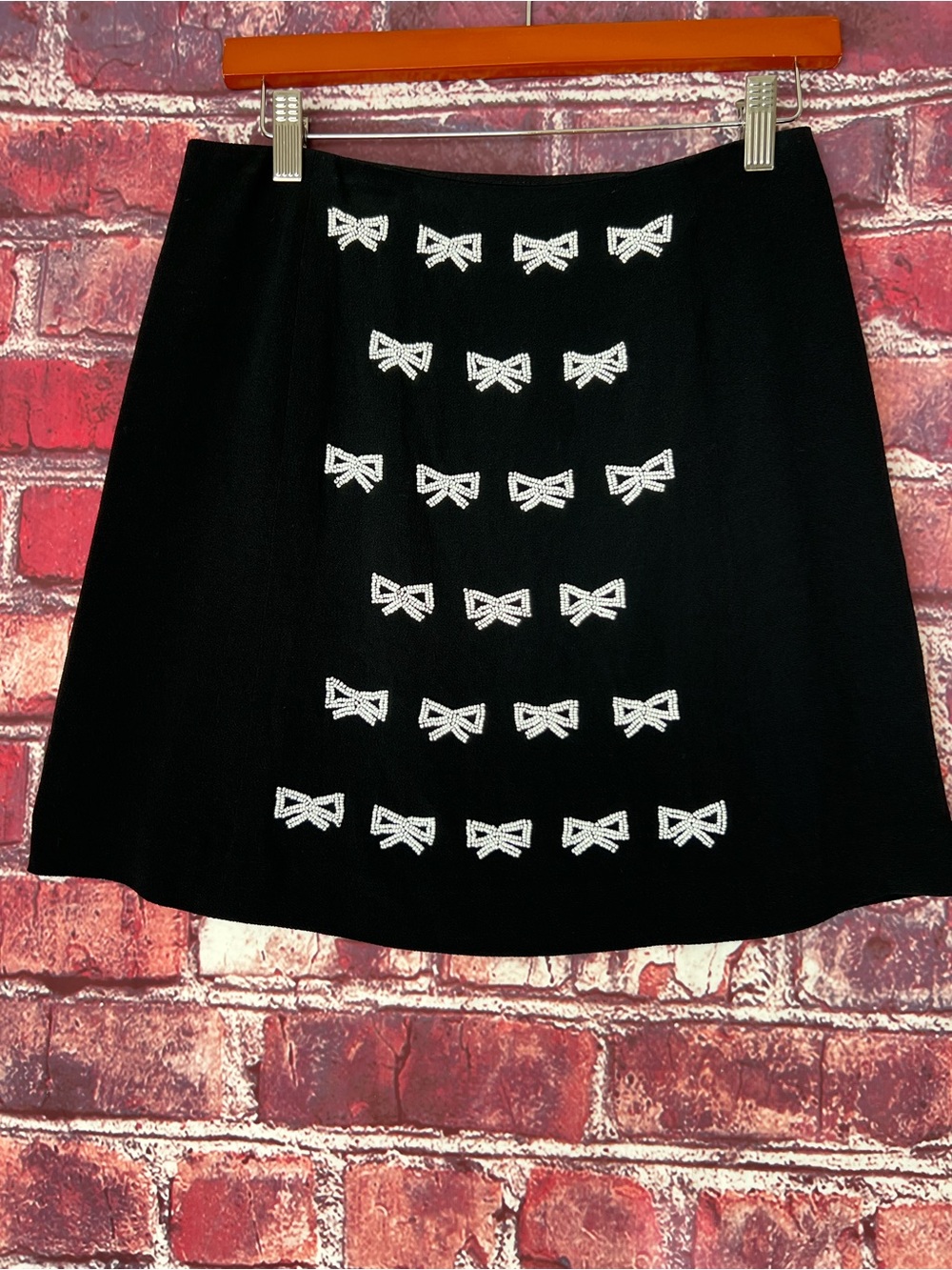 Draper James Black Crepe Rhinestone Crystal Bow Mini Skirt 2